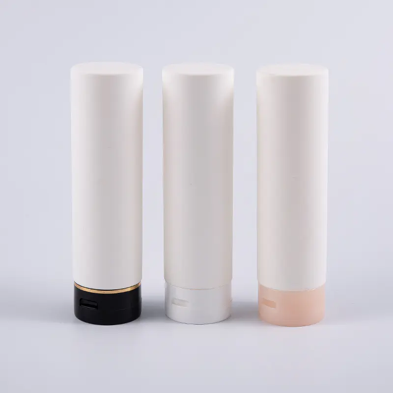 Hvit Soft Touch rund omvendt 180 ml PE hårbalsam renseflaske med flip-top-hette