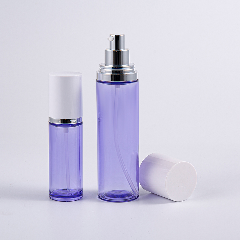 Lilla farge 100 ml rund serumlotionflaske med aluminiumspumpe Lilla farge 100 ml rund serumlotionflaske med aluminiumspumpe
