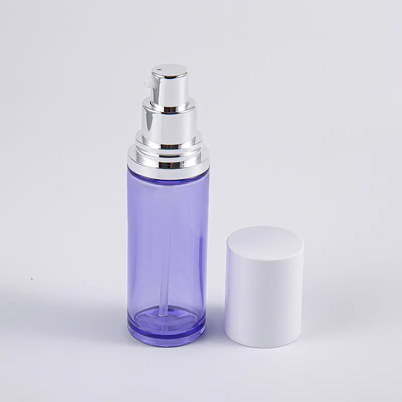 Lilla farge 100 ml rund serumlotionflaske med aluminiumspumpe